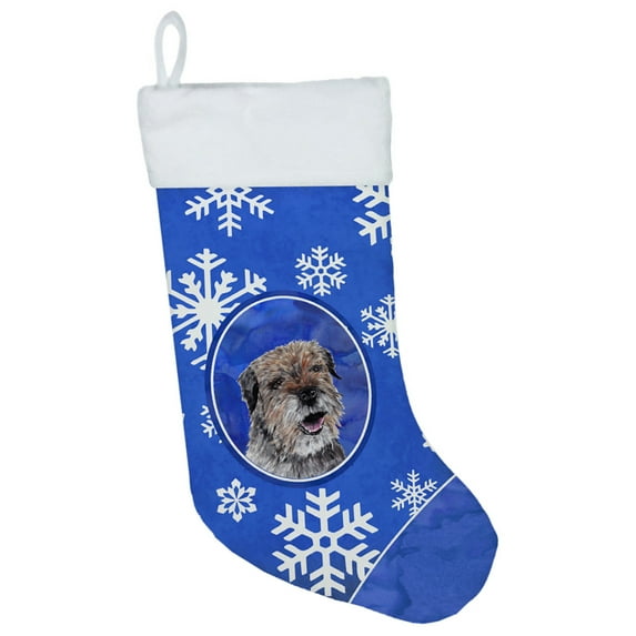 Carolines Treasures SC9599-CS Border Terrier Winter Snowflakes Christmas Stocking  Large multicolor