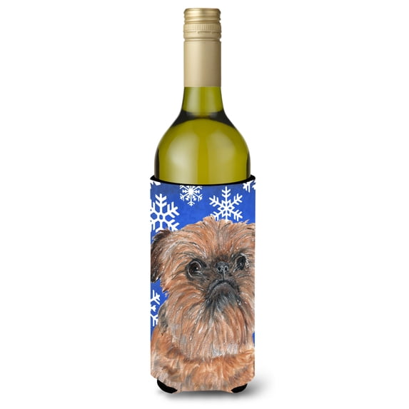 Carolines Treasures SC9600LITERK Brussels Griffon Winter Snowflakes Wine Bottle Hugger Wine Bottle multicolor