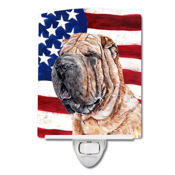 Carolines Treasures SC9623CNL Shar Pei with American Flag USA Ceramic Night Light 6x4x3" multicolor