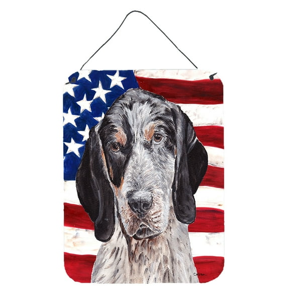 Blue Tick Coonhound with American Flag USA Wall or Door Hanging Prints