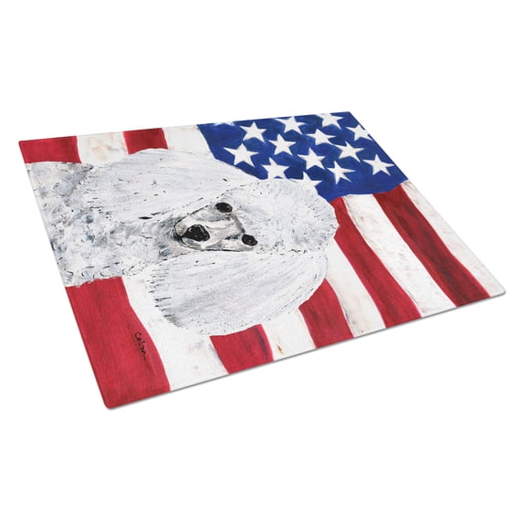 Carolines Treasures SC9629LCB White Toy Poodle with American Flag USA Glass Cutting Board Large 12H x 16W multicolor