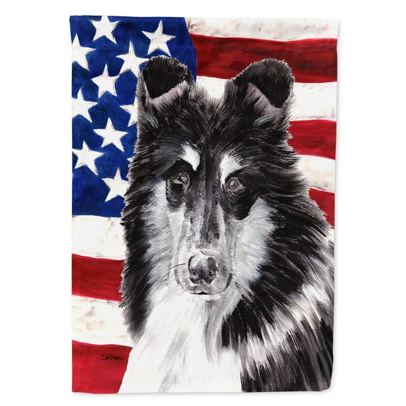 Carolines Treasures SC9630CHF Black and White Collie with American Flag USA Flag Canvas House Size Large multicolor