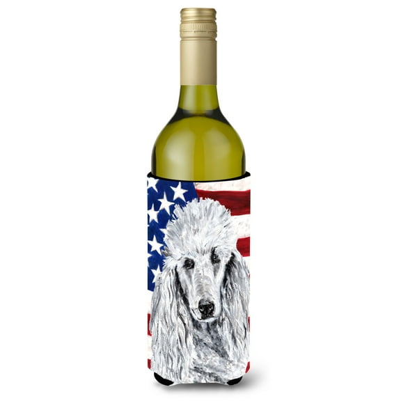 Carolines Treasures SC9631LITERK White Standard Poodle with American Flag USA Wine Bottle Beverage Insulator Hugger