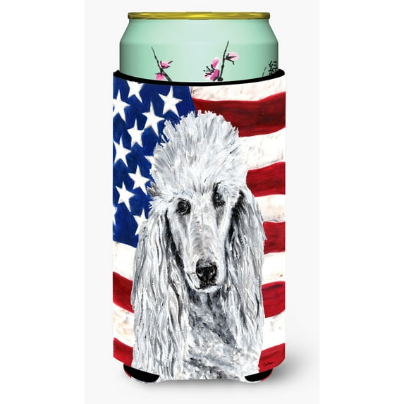 Carolines Treasures SC9631TBC White Standard Poodle with American Flag USA Tall Boy Beverage Insulator Hugger Tall Boy