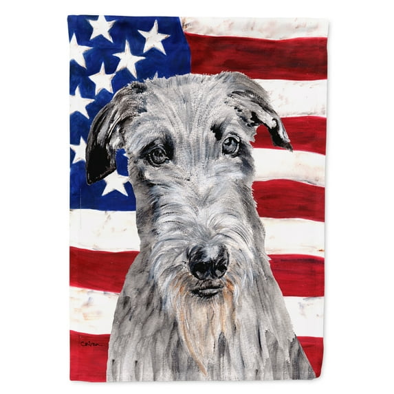 Carolines Treasures SC9634CHF Scottish Deerhound with American Flag USA Flag Canvas House Size  Large multicolor