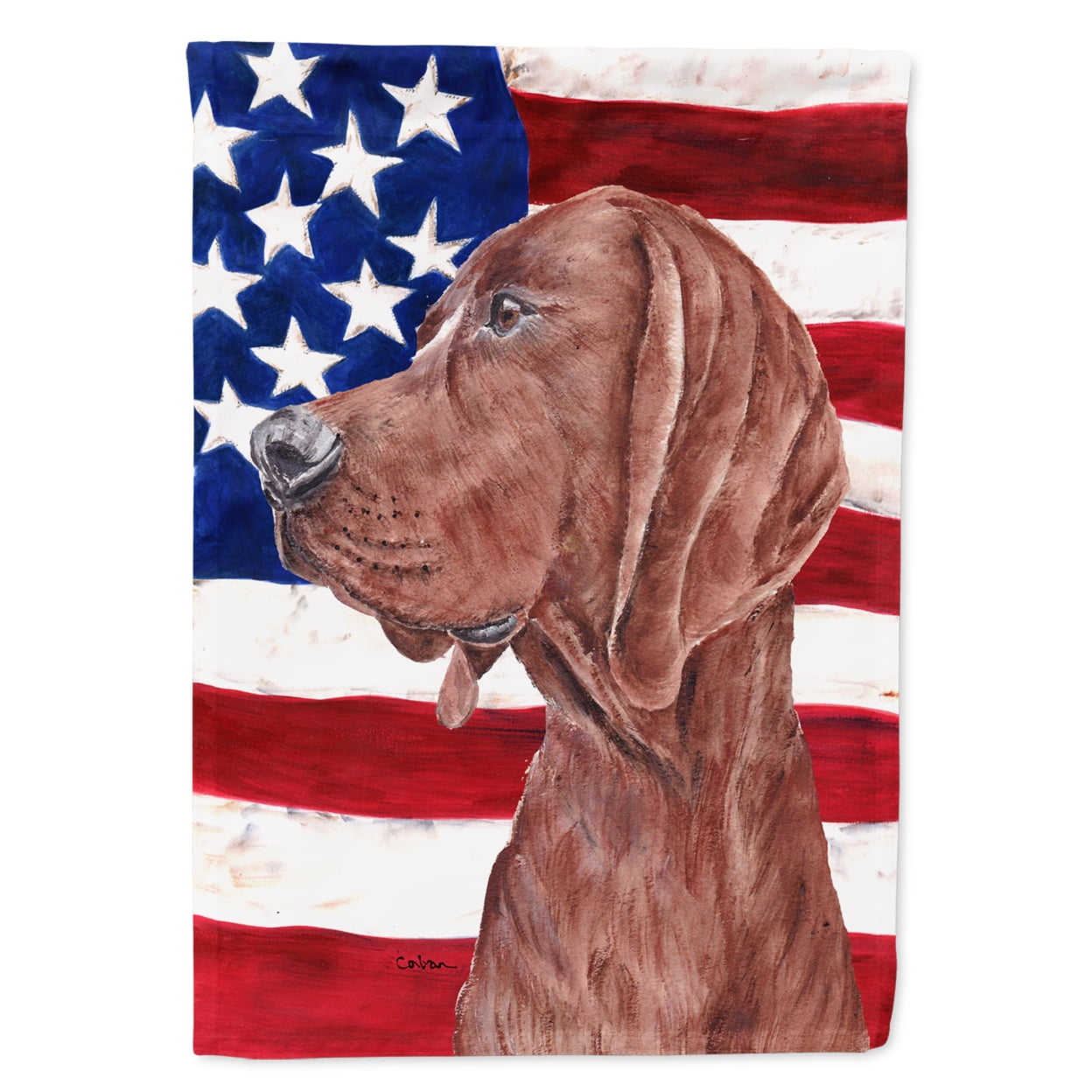 Carolines Treasures SC9635CHF Redbone Coonhound with American Flag USA Flag Canvas House Size  Large multicolor