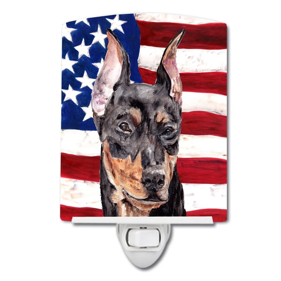 Carolines Treasures SC9644CNL German Pinscher with American Flag USA Ceramic Night Light 6x4x3" multicolor