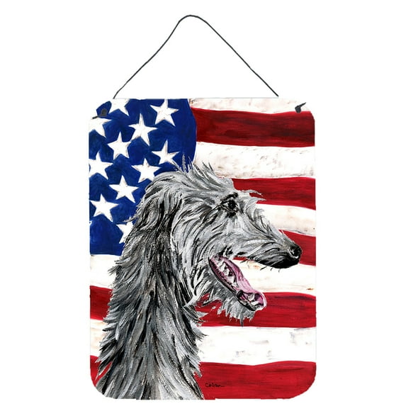 Scottish Deerhound with American Flag USA Wall or Door Hanging Prints