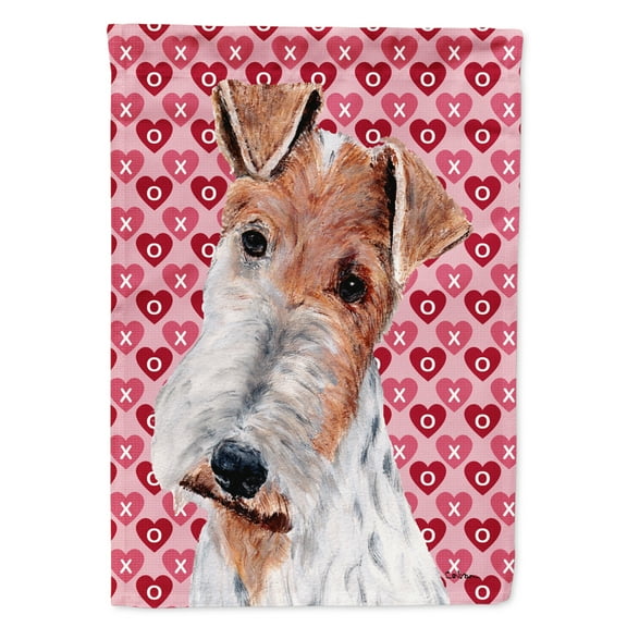 Carolines Treasures SC9700GF Wire Fox Terrier Hearts and Love Flag Garden Size  Small multicolor