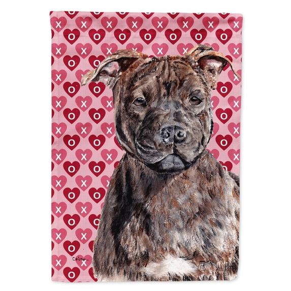 Carolines Treasures SC9705GF Staffordshire Bull Terrier Staffie Hearts and Love Flag Garden Size  Small multicolor