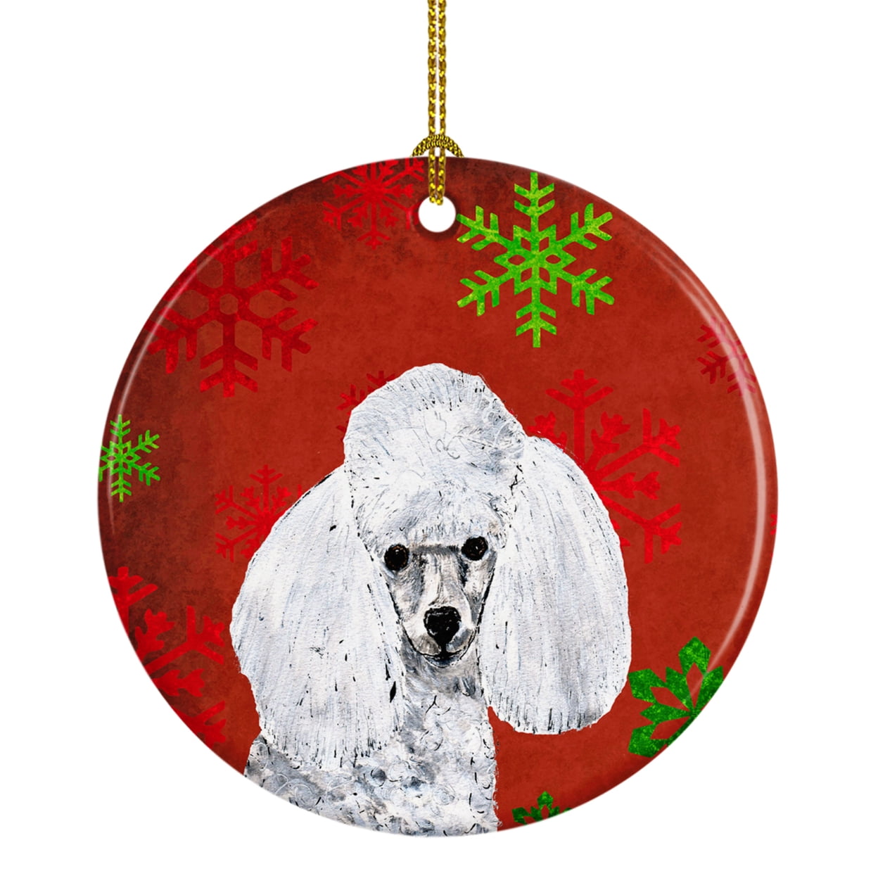 Carolines Treasures SC9749CO1 White Toy Poodle Red Snowflakes Holiday Ceramic Ornament 3 in multicolor