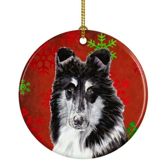 Carolines Treasures SC9750CO1 Black and White Collie Red Snowflakes Holiday Ceramic Ornament 3 in multicolor