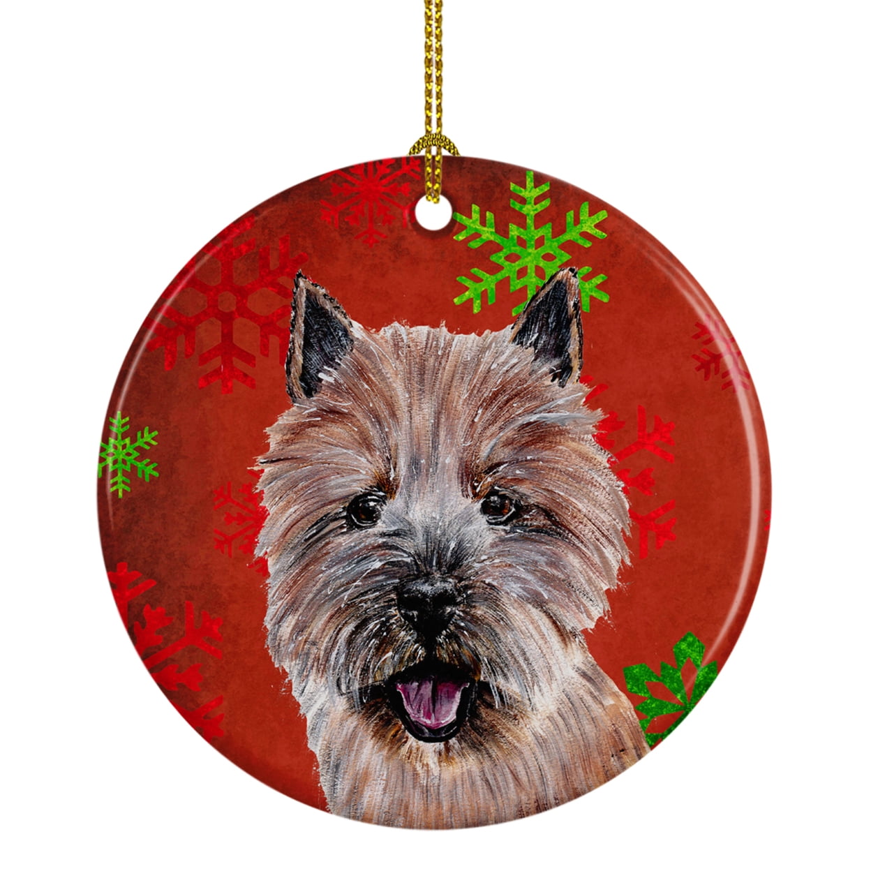 Carolines Treasures SC9758CO1 Norwich Terrier Red Snowflakes Holiday Ceramic Ornament 3 in multicolor