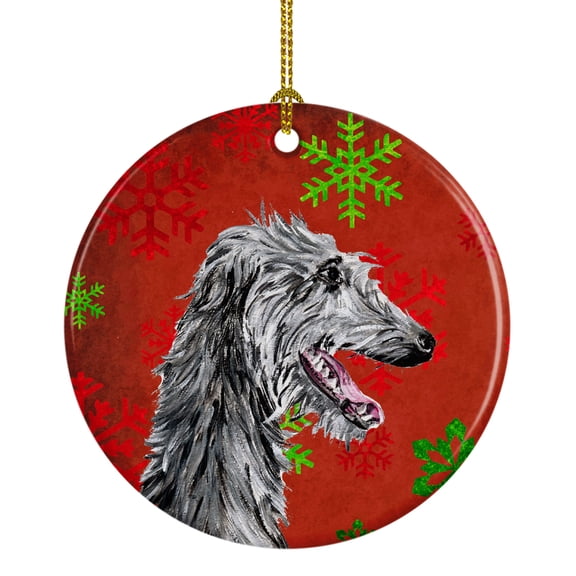 Carolines Treasures SC9765CO1 Scottish Deerhound Red Snowflakes Holiday Ceramic Ornament 3 in multicolor