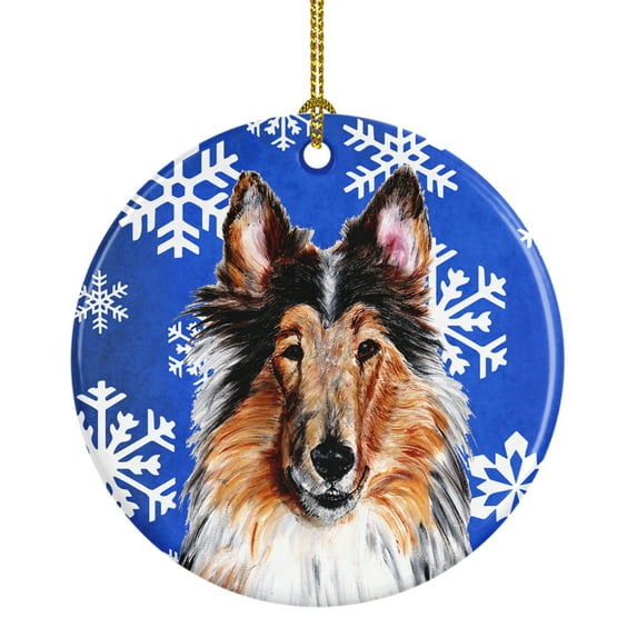Carolines Treasures SC9766CO1 Collie Winter Snowflakes Ceramic Ornament 3 in multicolor
