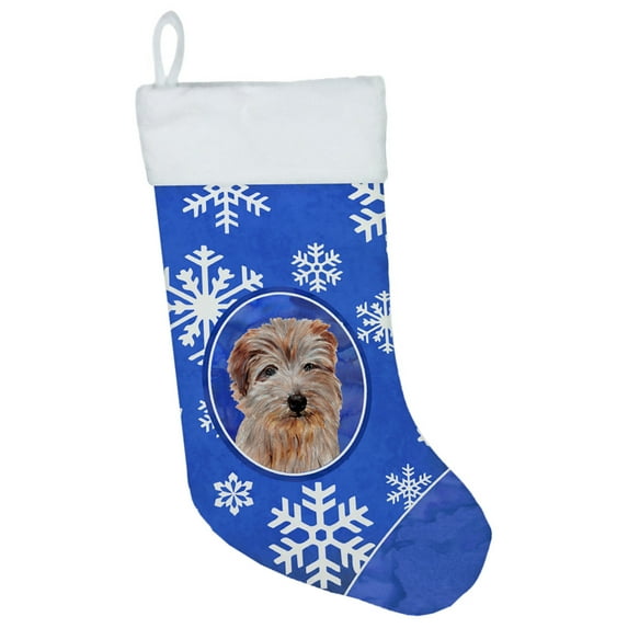 Carolines Treasures SC9784-CS Norfolk Terrier Winter Snowflakes Christmas Stocking Large multicolor