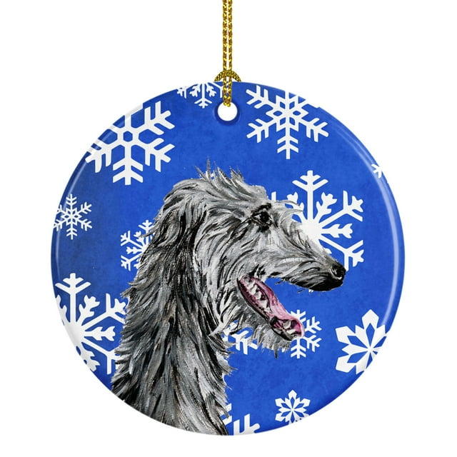 Carolines Treasures SC9789CO1 Scottish Deerhound Winter Snowflakes Ceramic Ornament 3 in multicolor
