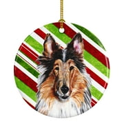 Carolines Treasures SC9790CO1 Collie Candy Cane Christmas Ceramic Ornament 3 in multicolor