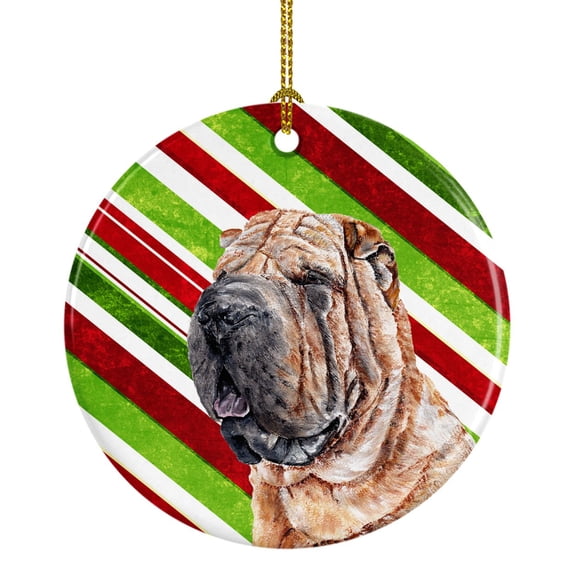 Shar Pei Candy Cane Christmas Ceramic Ornament