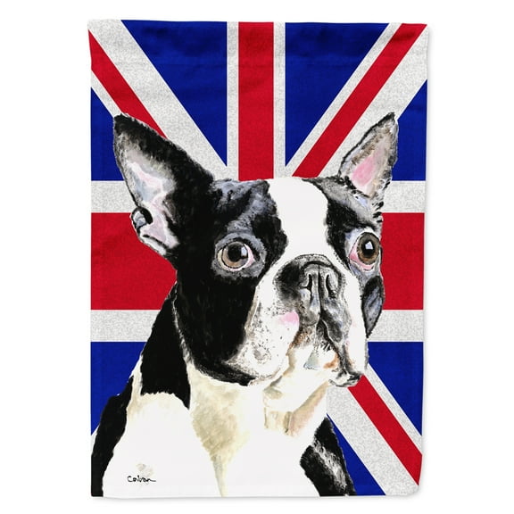 Carolines Treasures SC9816CHF Boston Terrier with English Union Jack British Flag House Flag House Size multicolor