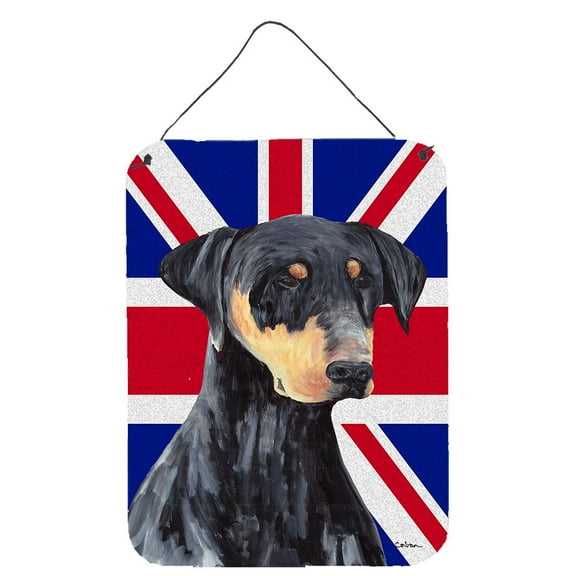 Carolines Treasures SC9834DS1216 Doberman with English Union Jack British Flag Wall or Door Hanging Prints 12WX16H