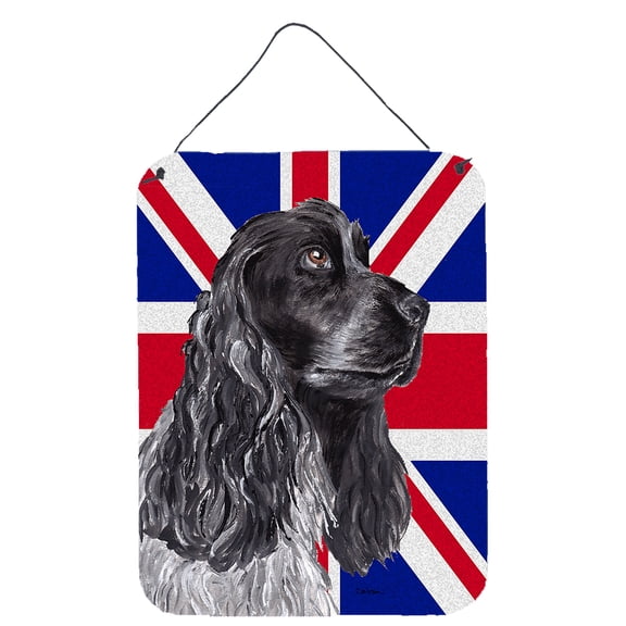 Black Cocker Spaniel with Engish Union Jack British Flag Wall or Door Hanging Prints