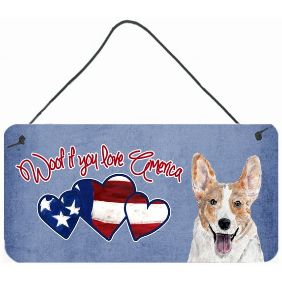 Carolines Treasures SC9896DS612 Woof if you love America Corgi Wall or Door Hanging Prints 6HX12W multicolor