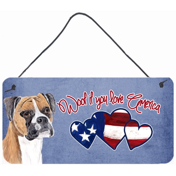 Carolines Treasures SC9941DS612 Woof if you love America Boxer Wall or Door Hanging Prints 6HX12W multicolor