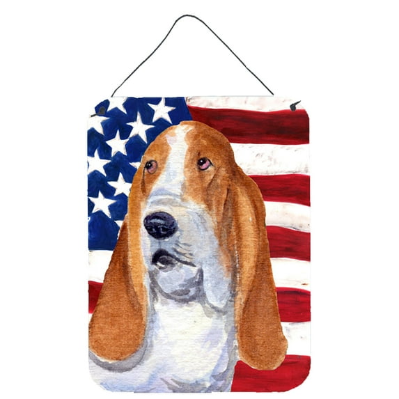 Carolines Treasures SS4013DS1216 USA American Flag with Basset Hound Wall or Door Hanging Prints 12x16 multicolor