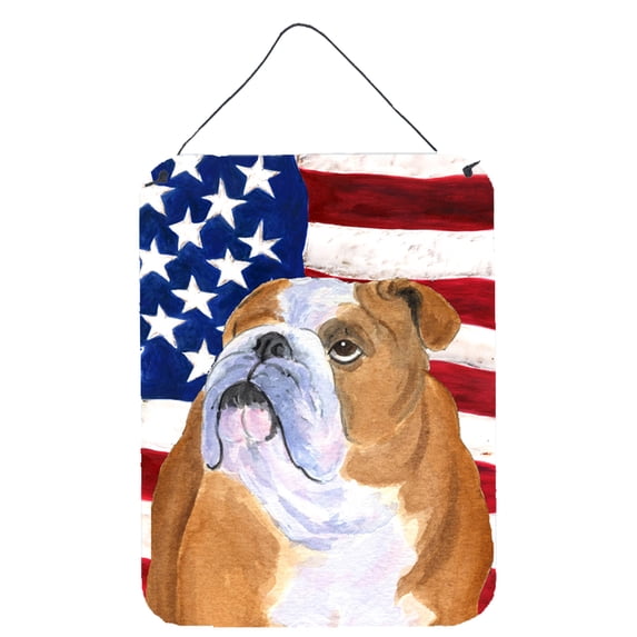 Carolines Treasures SS4017DS1216 USA American Flag with Bulldog English Wall or Door Hanging Prints 12x16 multicolor