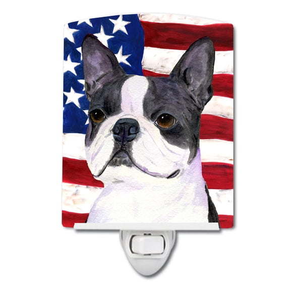 Carolines Treasures SS4021CNL USA American Flag with Boston Terrier Ceramic Night Light