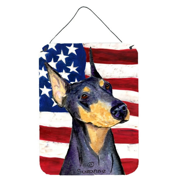 Carolines Treasures SS4022DS1216 USA American Flag with Doberman Wall or Door Hanging Prints 12x16 multicolor
