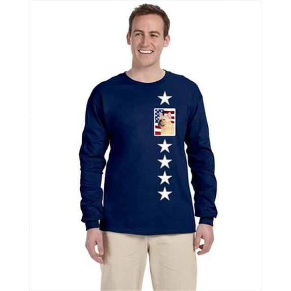 Carolines Treasures SS4047-LS-NAVY-L USA American Flag With French Bulldog Long Sleeve Blue Unisex Tshirt - Adult Large