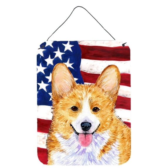 USA American Flag with Corgi Aluminium Metal Wall or Door Hanging Prints