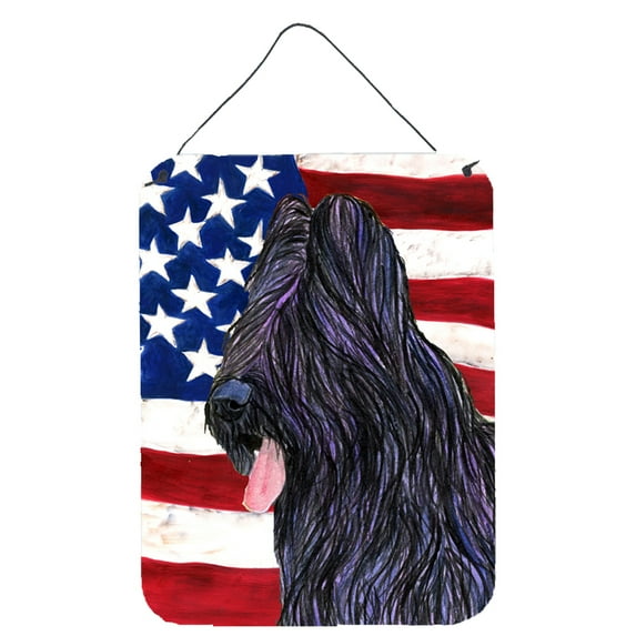 Carolines Treasures SS4052DS1216 USA American Flag with Briard Wall or Door Hanging Prints 12x16 multicolor