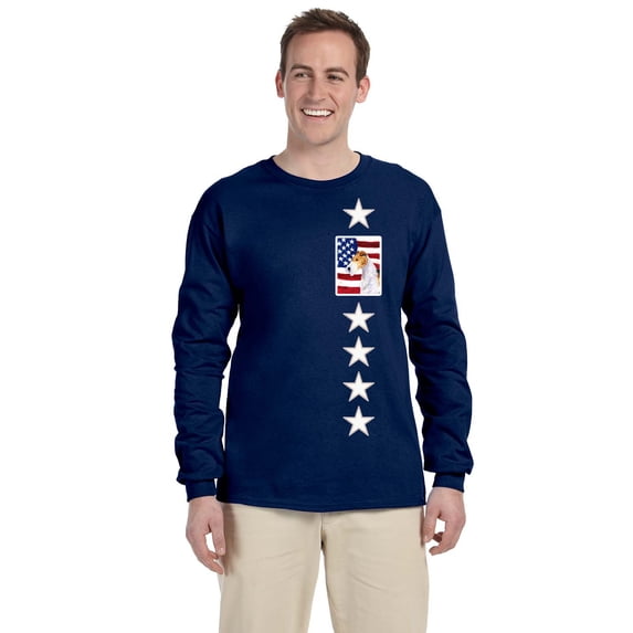 Carolines Treasures SS4057-LS-NAVY-L USA American Flag With Fox Terrier Long Sleeve Blue Unisex Tshirt - Adult Large