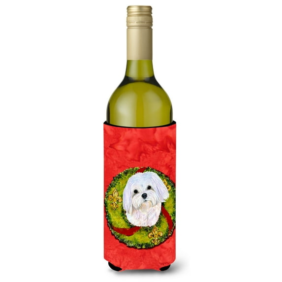 Carolines Treasures SS4172LITERK Maltese Cristmas Wreath Wine Bottle Hugger Wine Bottle multicolor