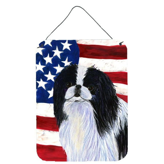 Carolines Treasures SS4223DS1216 USA American Flag with Japanese Chin Wall or Door Hanging Prints 12x16 multicolor