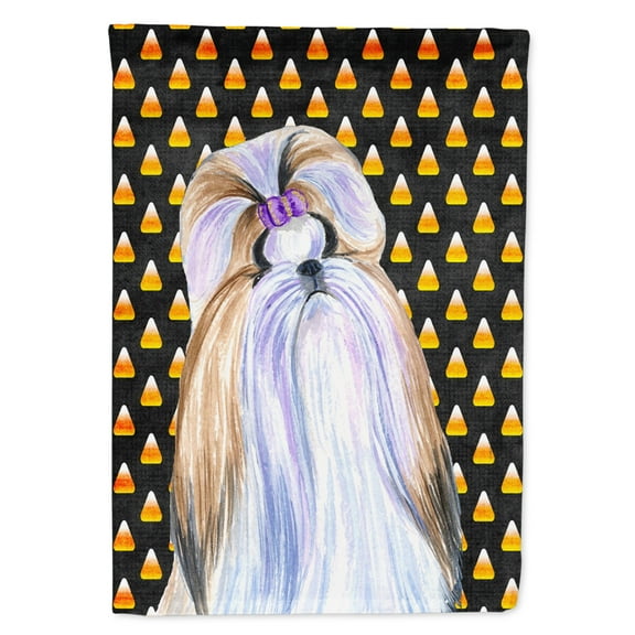 Carolines Treasures SS4258-FLAG-PARENT Shih Tzu Candy Corn Halloween Portrait Flag  multicolor