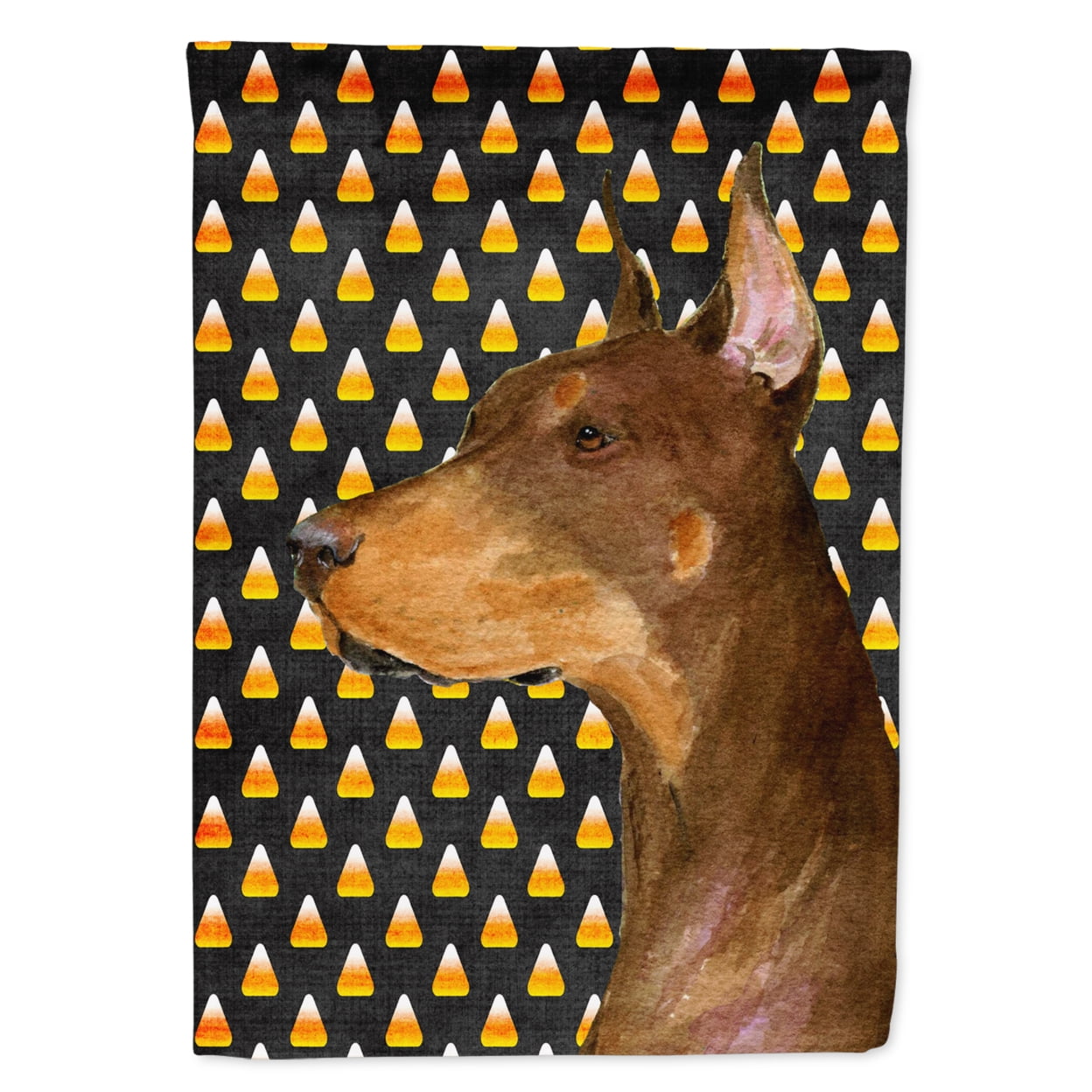 Carolines Treasures SS4261-FLAG-PARENT Doberman Candy Corn Halloween Portrait Flag  multicolor