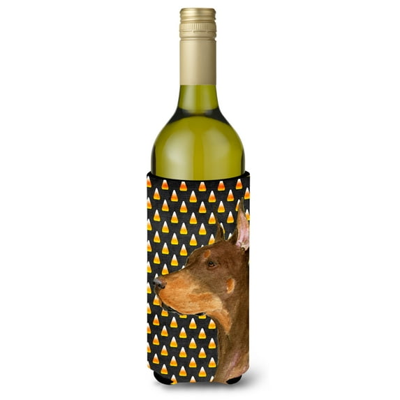 Carolines Treasures SS4261LITERK Doberman Candy Corn Halloween Portrait Wine Bottle Hugger Wine Bottle multicolor