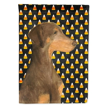 Carolines Treasures SS4272-FLAG-PARENT Doberman Candy Corn Halloween Portrait Flag  multicolor