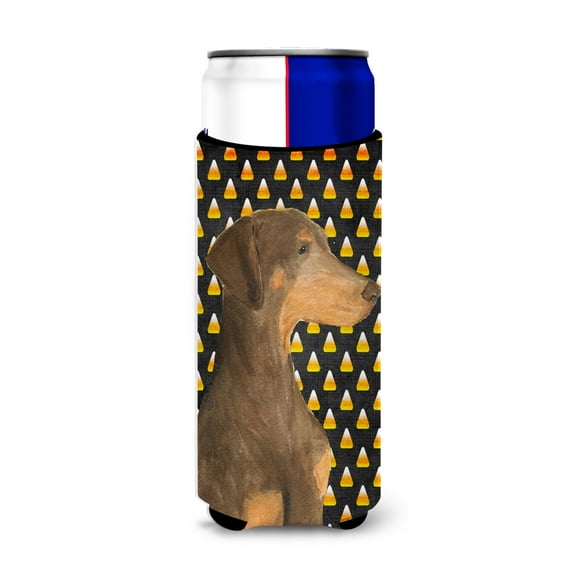 Carolines Treasures SS4272MUK Doberman Candy Corn Halloween Portrait Ultra Hugger for slim cans Slim Can multicolor