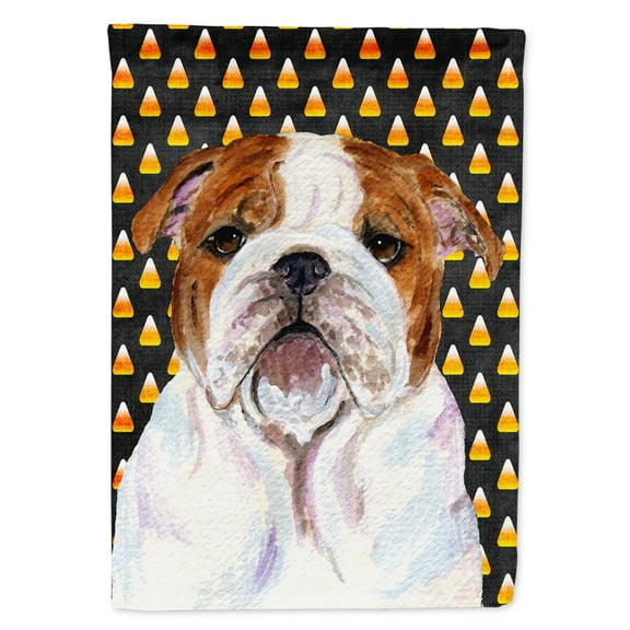 Carolines Treasures SS4277-FLAG-PARENT Bulldog English Candy Corn Halloween Portrait Flag  multicolor