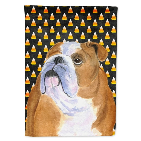 Carolines Treasures SS4285-FLAG-PARENT Bulldog English Candy Corn Halloween Portrait Flag  multicolor