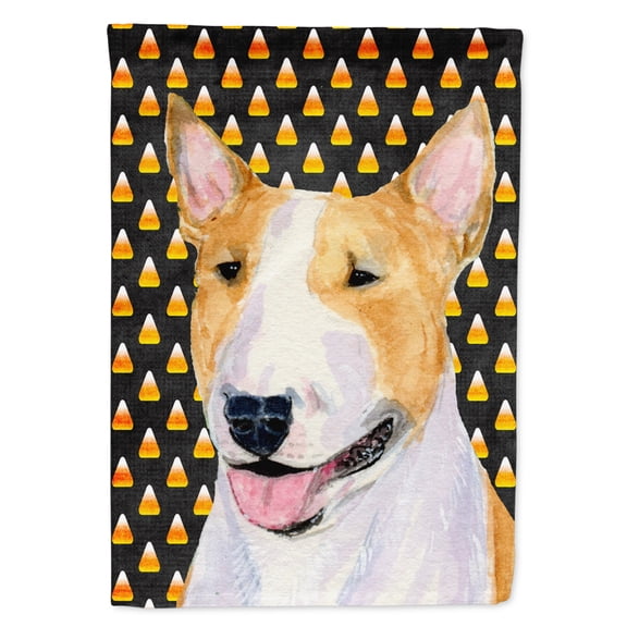 Carolines Treasures SS4289-FLAG-PARENT Bull Terrier Candy Corn Halloween Portrait Flag  multicolor