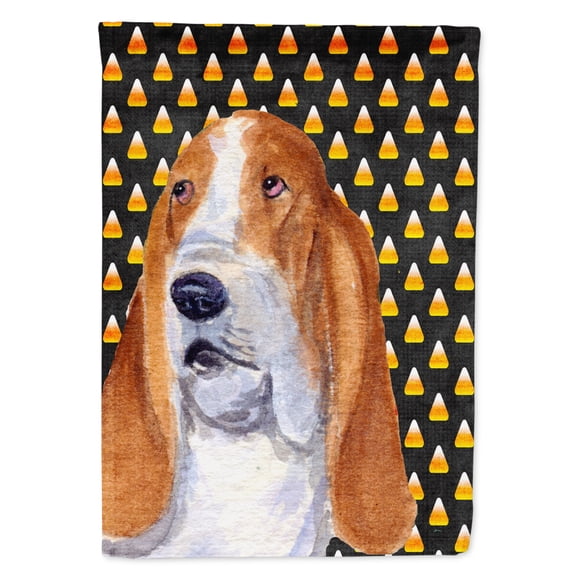 Carolines Treasures SS4321-FLAG-PARENT Basset Hound Candy Corn Halloween Portrait Flag  multicolor
