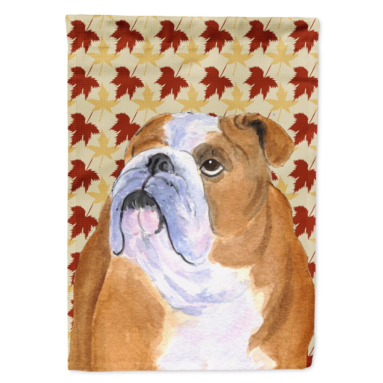 Carolines Treasures SS4365-FLAG-PARENT Bulldog English Fall Leaves Portrait Flag  multicolor