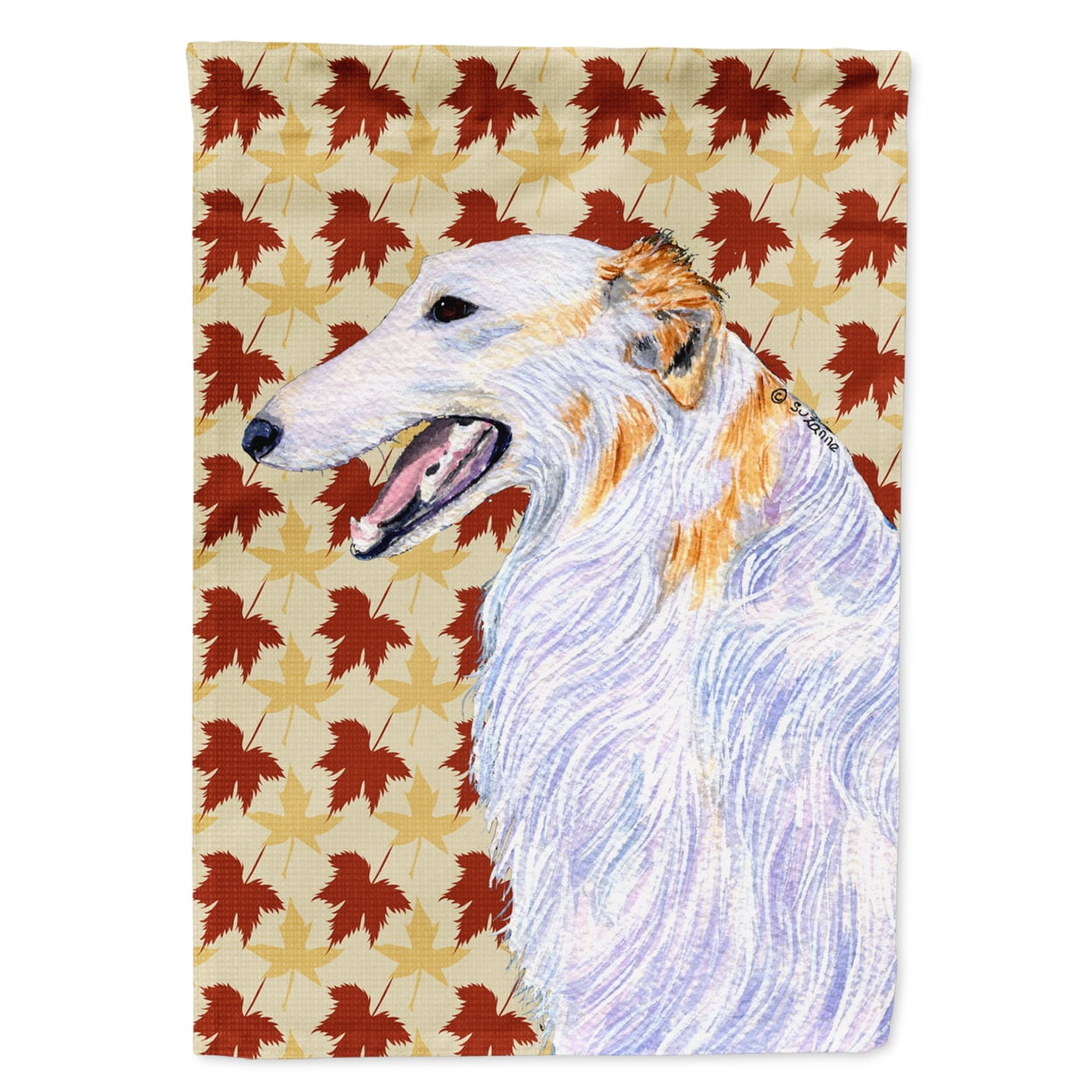 Borzoi Fall Leaves Portrait Garden Flag