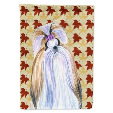 Carolines Treasures SS4391-FLAG-PARENT Shih Tzu Fall Leaves Portrait Flag  multicolor
